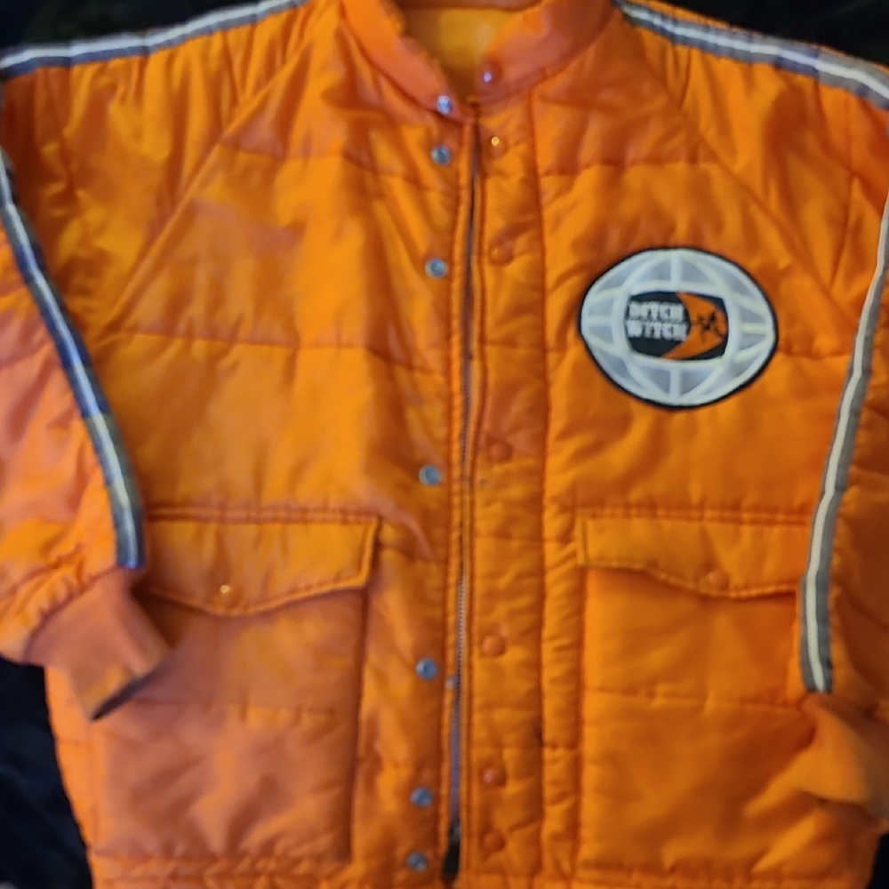 DITCH WITCH Orange Puffer Jacket with Patch THAT HAS A WITCH RARE!!!
